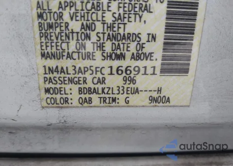 2015 Nissan Altima 2.5 Sv z USA, uszkodzony, nr VIN 1N4AL3AP5FC166911